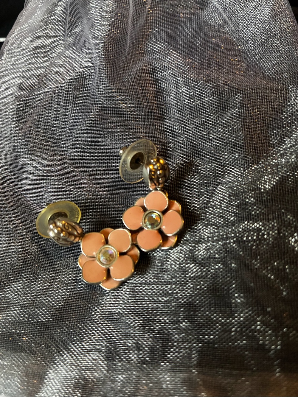 Brighton Peach Enamel Flower Drop Earrings with Crystal Centers